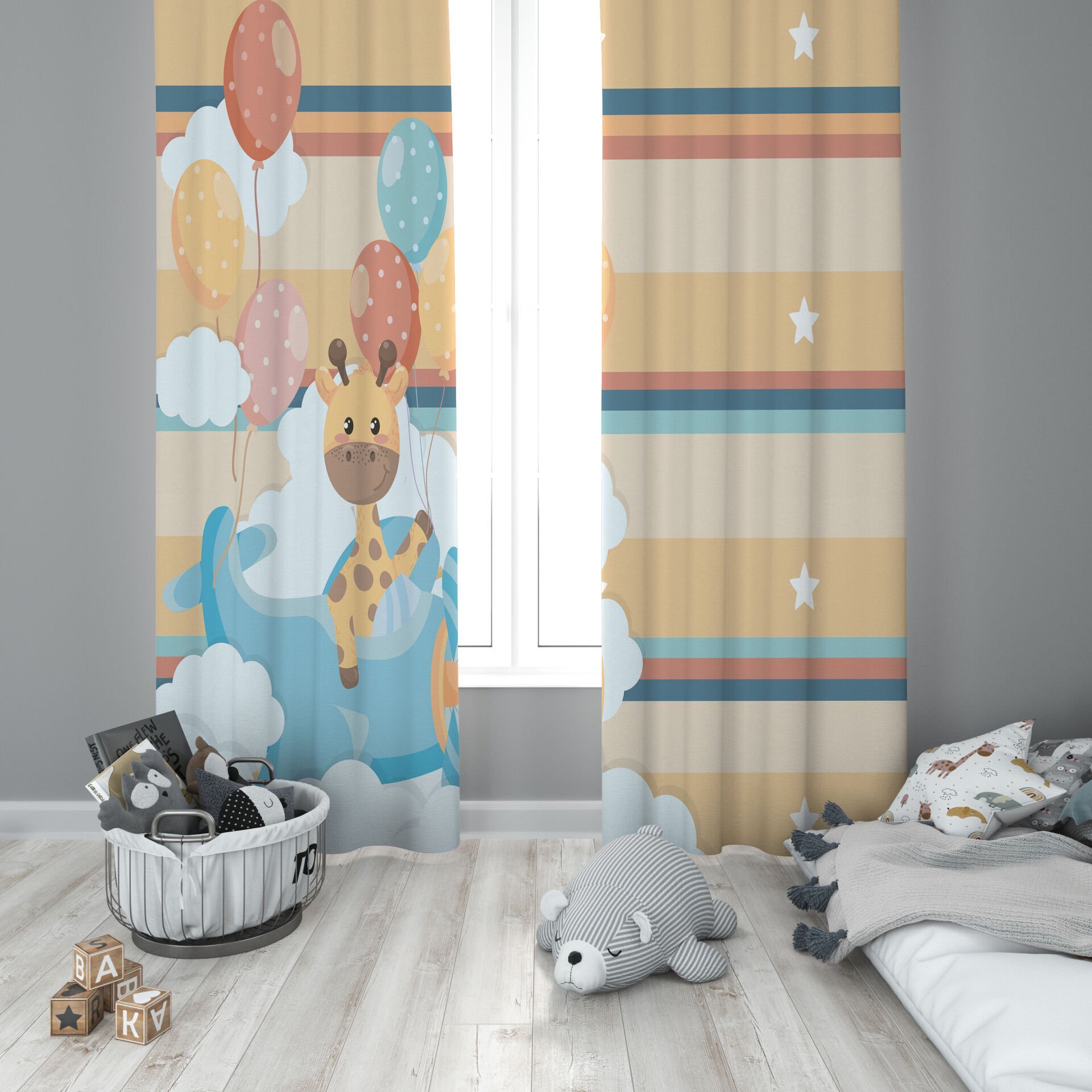 Dijital Baskı Çift Kanat Çocuk Odası Fon Perde