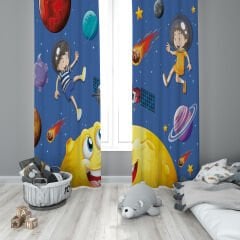 Dijital Baskı Çift Kanat Çocuk Odası Fon Perde