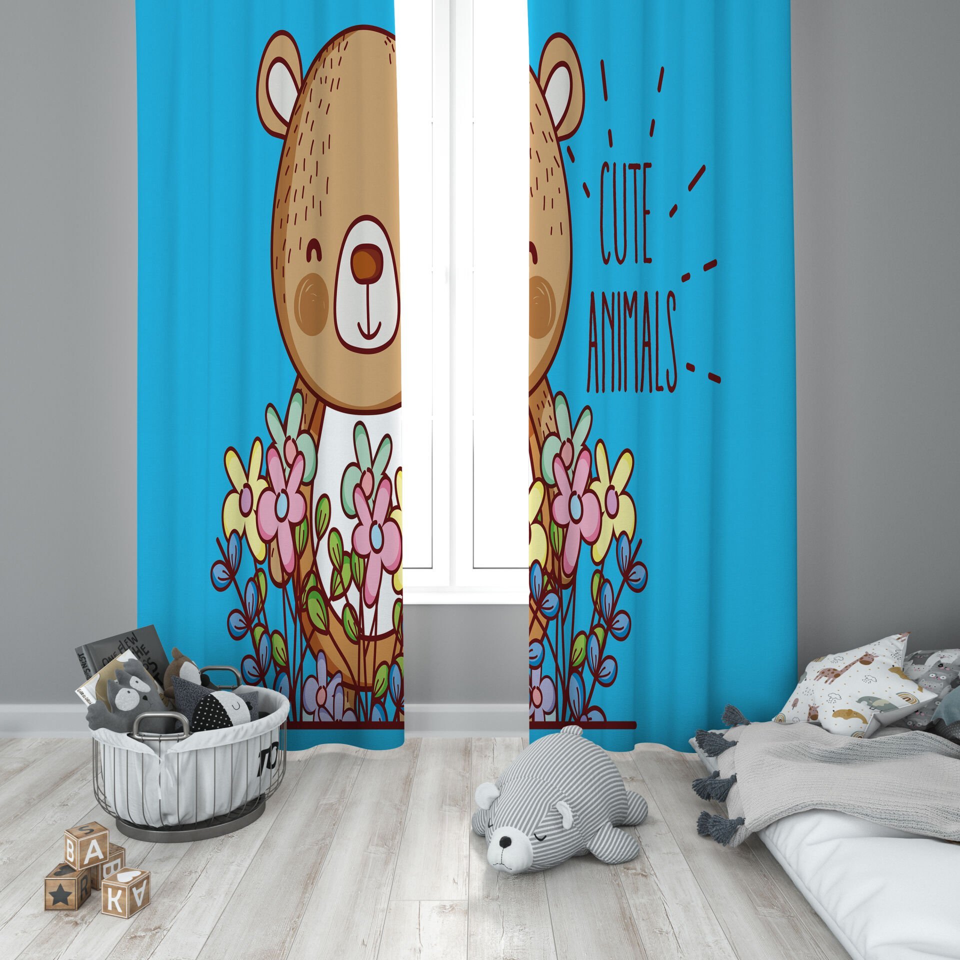 Dijital Baskı Çift Kanat Çocuk Odası Fon Perde