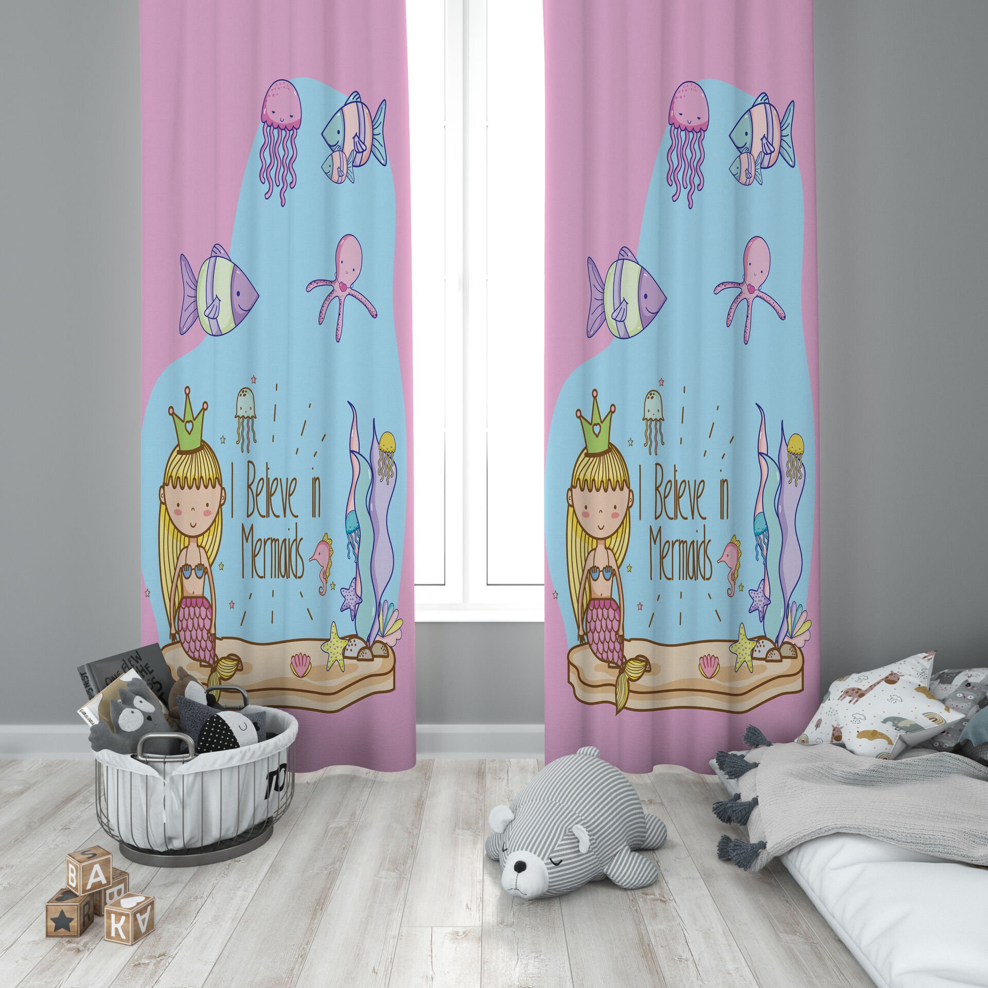 Dijital Baskı Çift Kanat Çocuk Odası Fon Perde