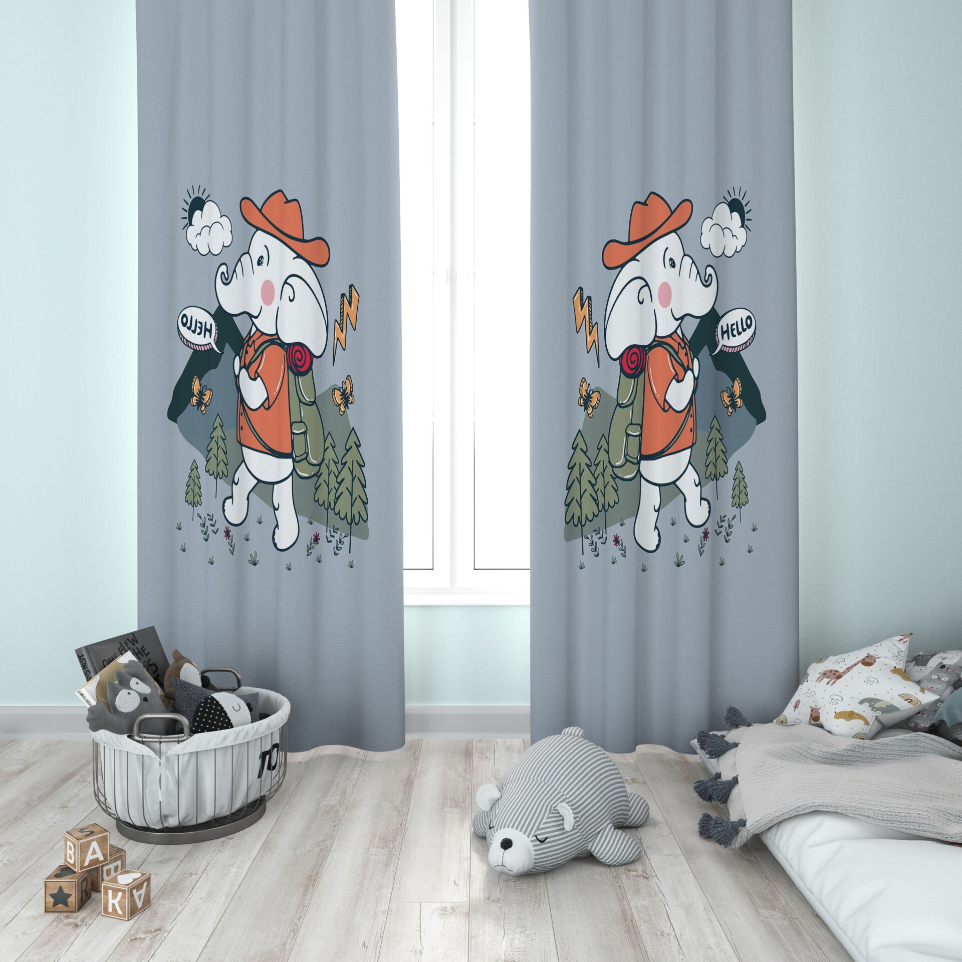 Dijital Baskı Çift Kanat Çocuk Odası Fon Perde