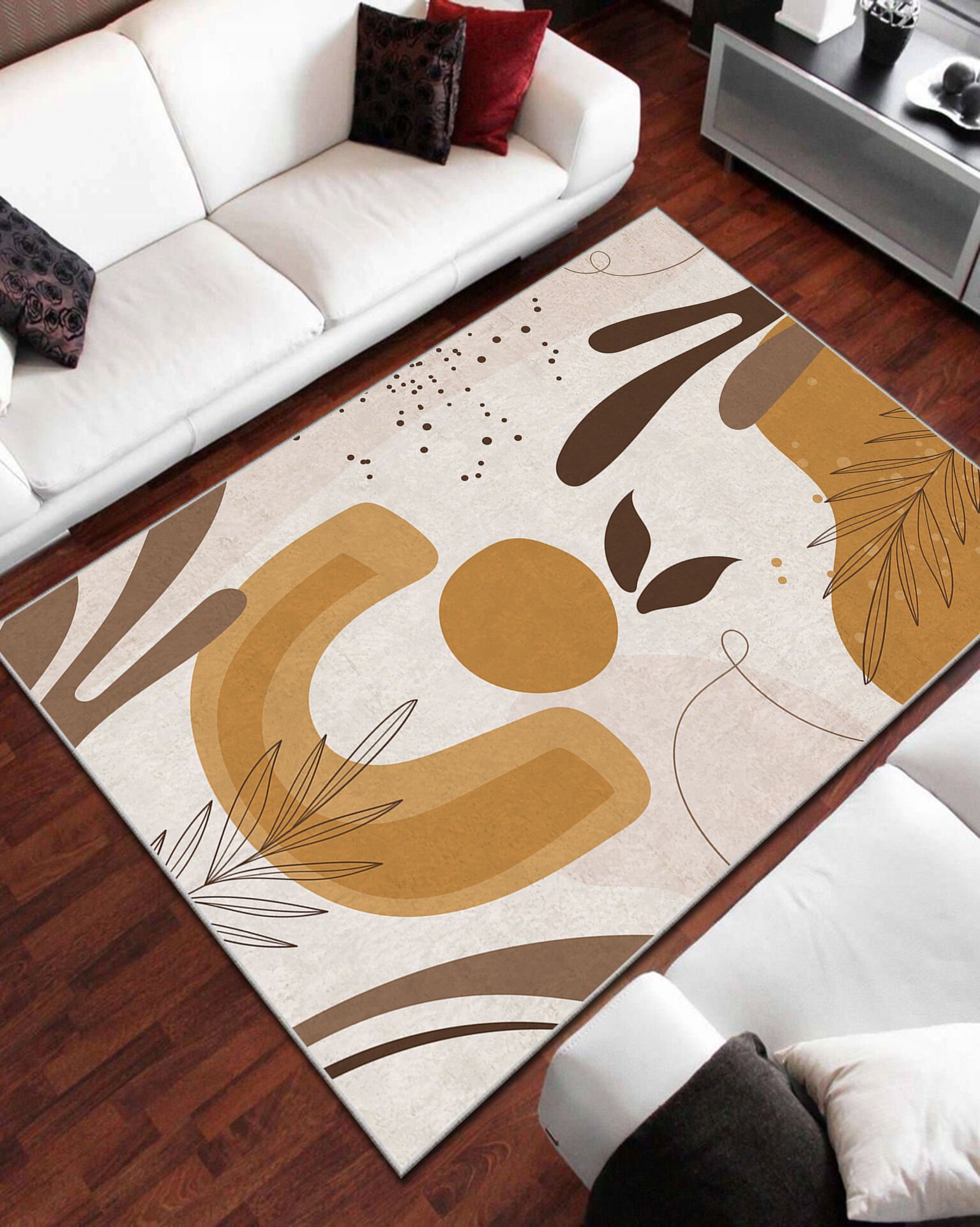 Kahverengi Çiçek Salon Halısı