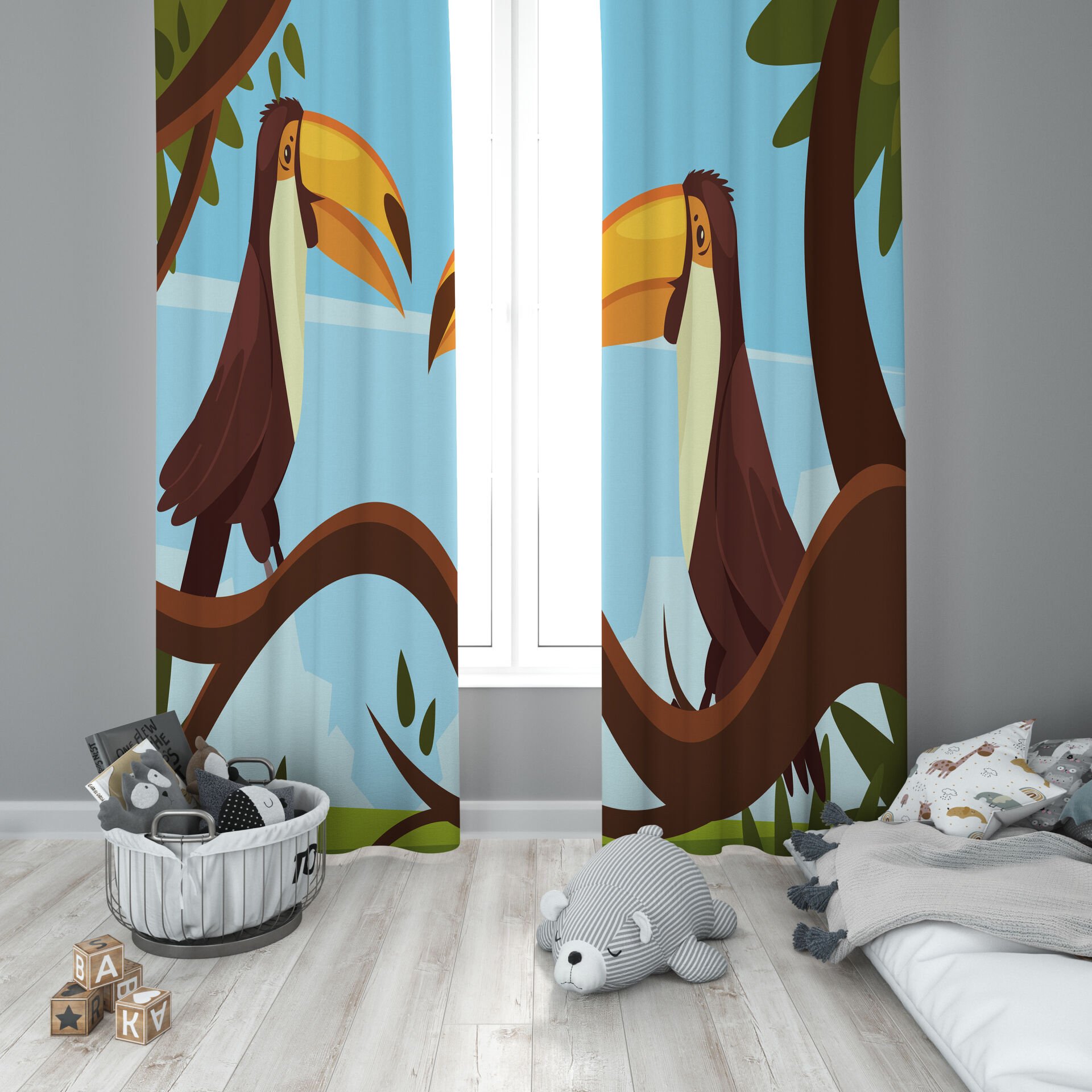 Dijital Baskı Çift Kanat Çocuk Odası Fon Perde