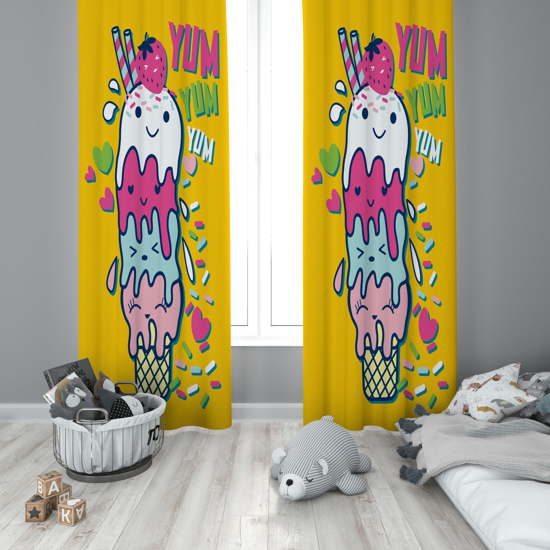 Dijital Baskı Çift Kanat Çocuk Odası Fon Perde