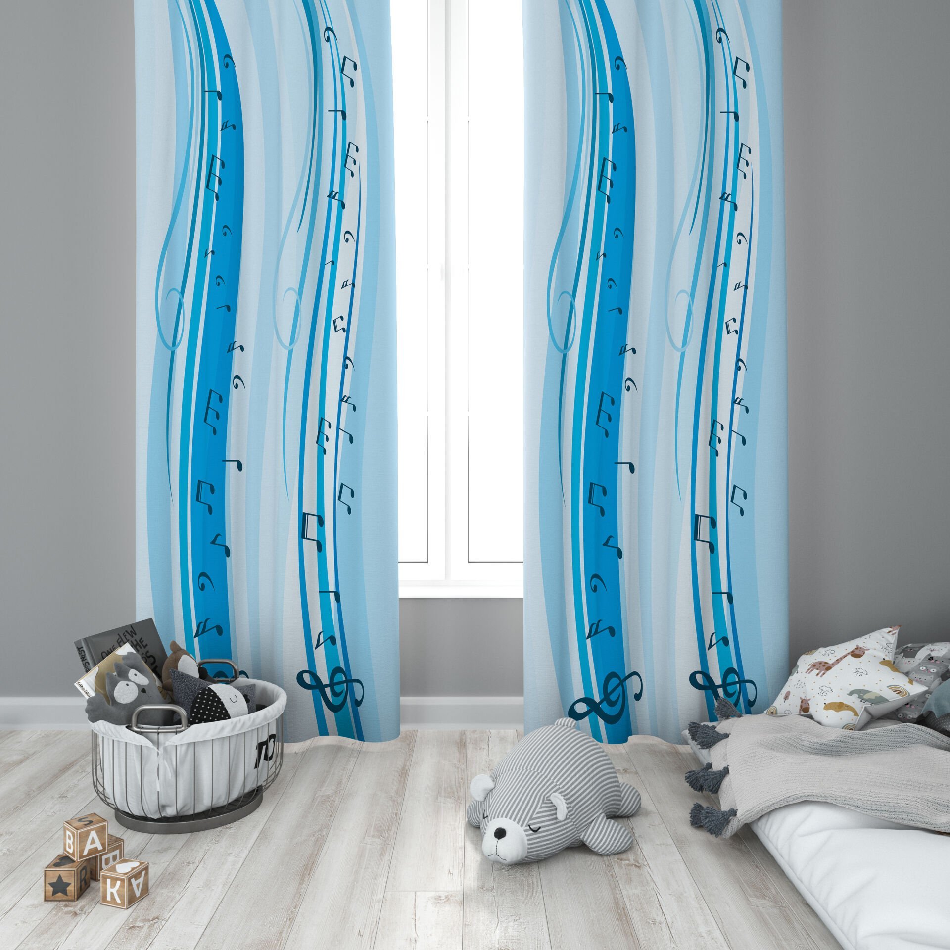 Dijital Baskı Çift Kanat Çocuk Odası Fon Perde