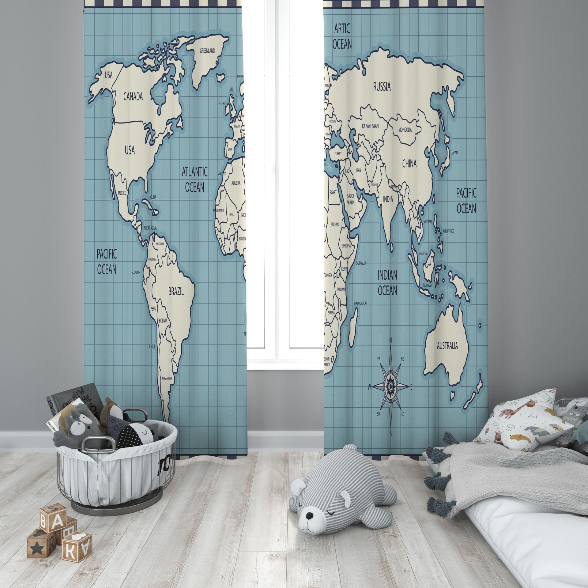 Dijital Baskı Çift Kanat Çocuk Odası Fon Perde