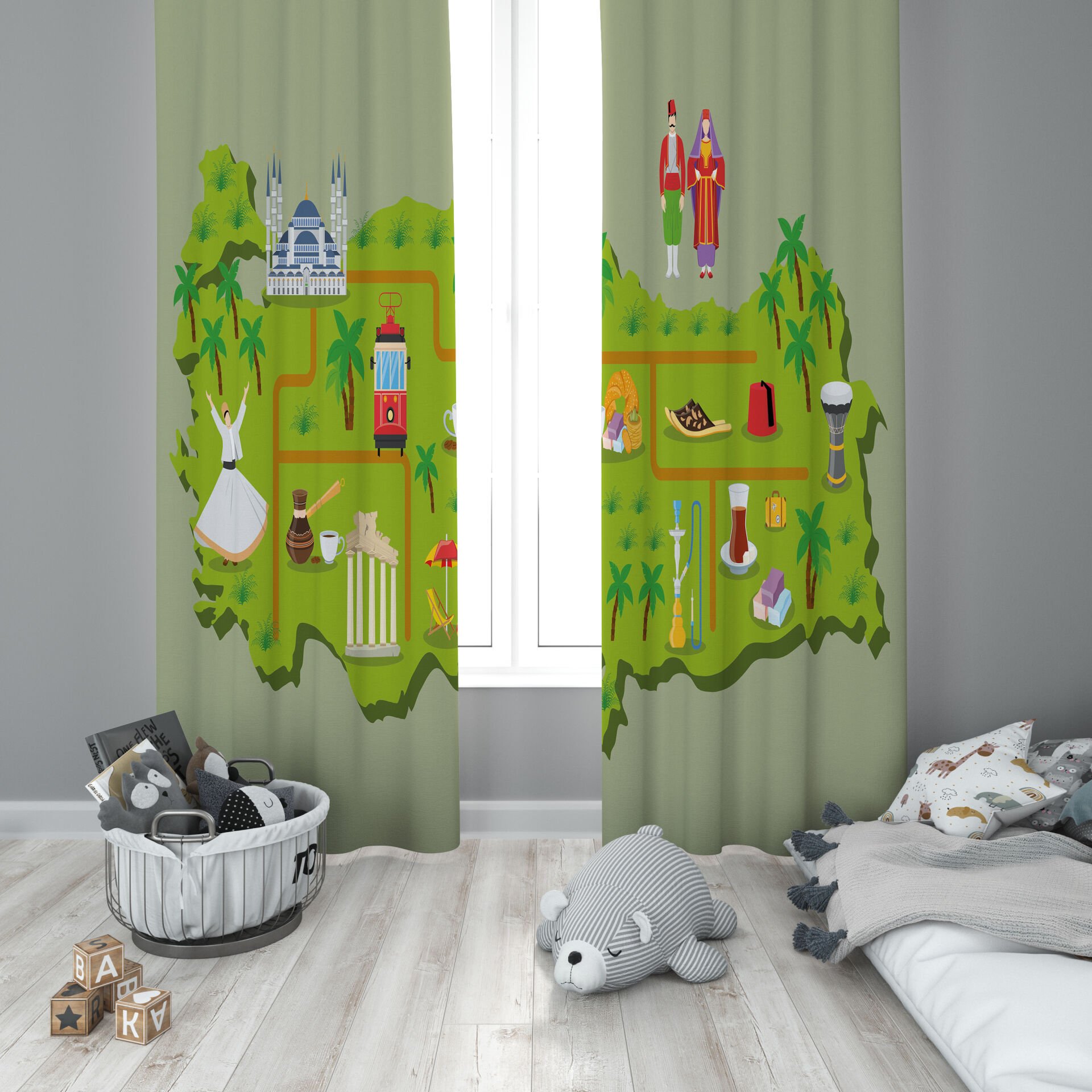 Dijital Baskı Çift Kanat Çocuk Odası Fon Perde