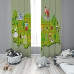 Dijital Baskı Çift Kanat Çocuk Odası Fon Perde