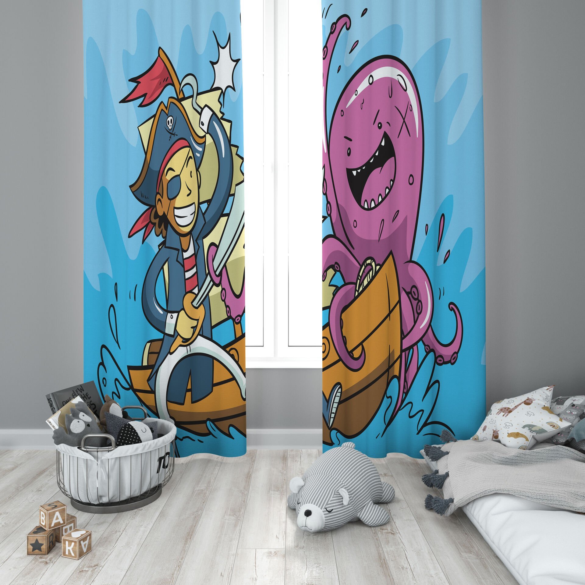 Dijital Baskı Çift Kanat Çocuk Odası Fon Perde