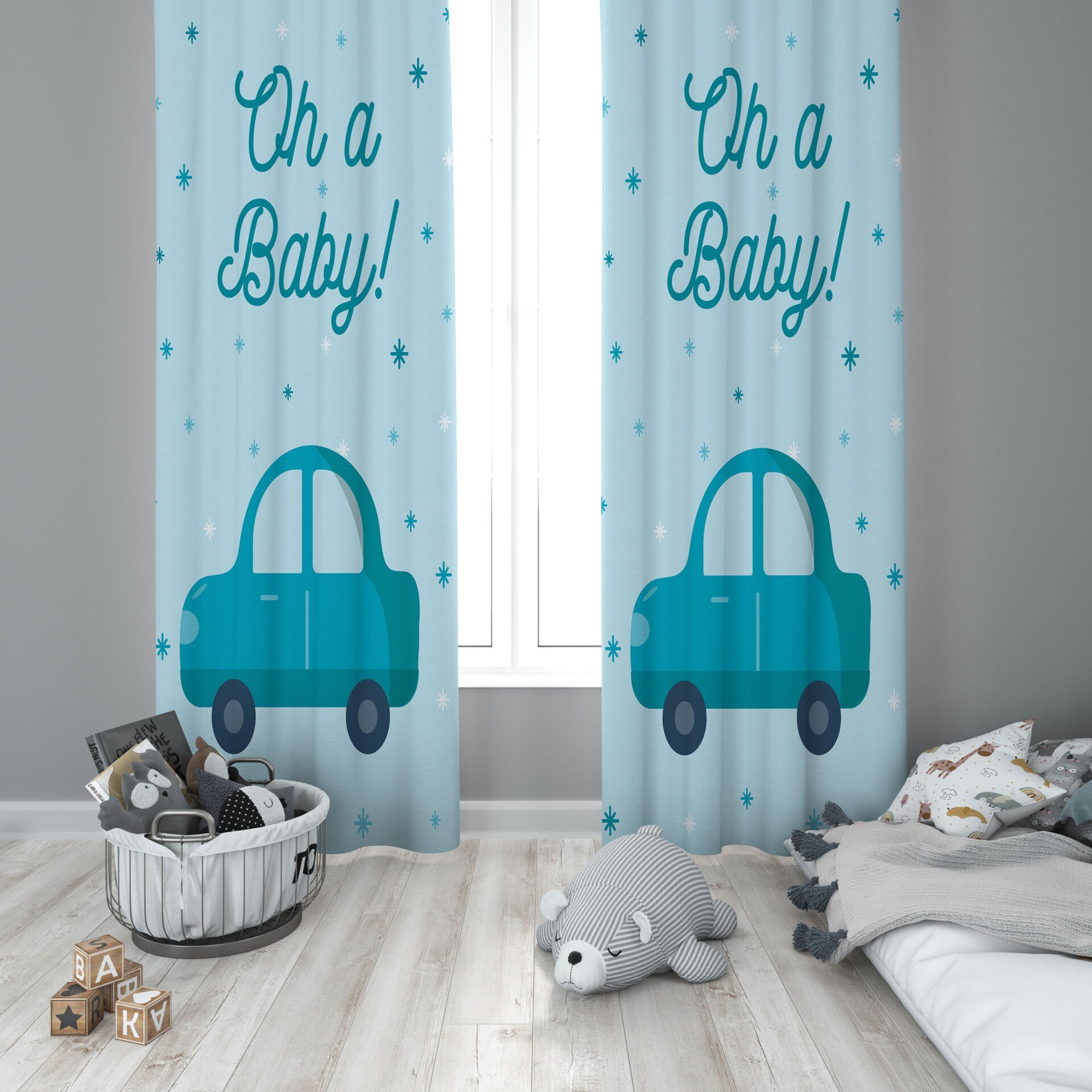 Dijital Baskı Çift Kanat Çocuk Odası Fon Perde