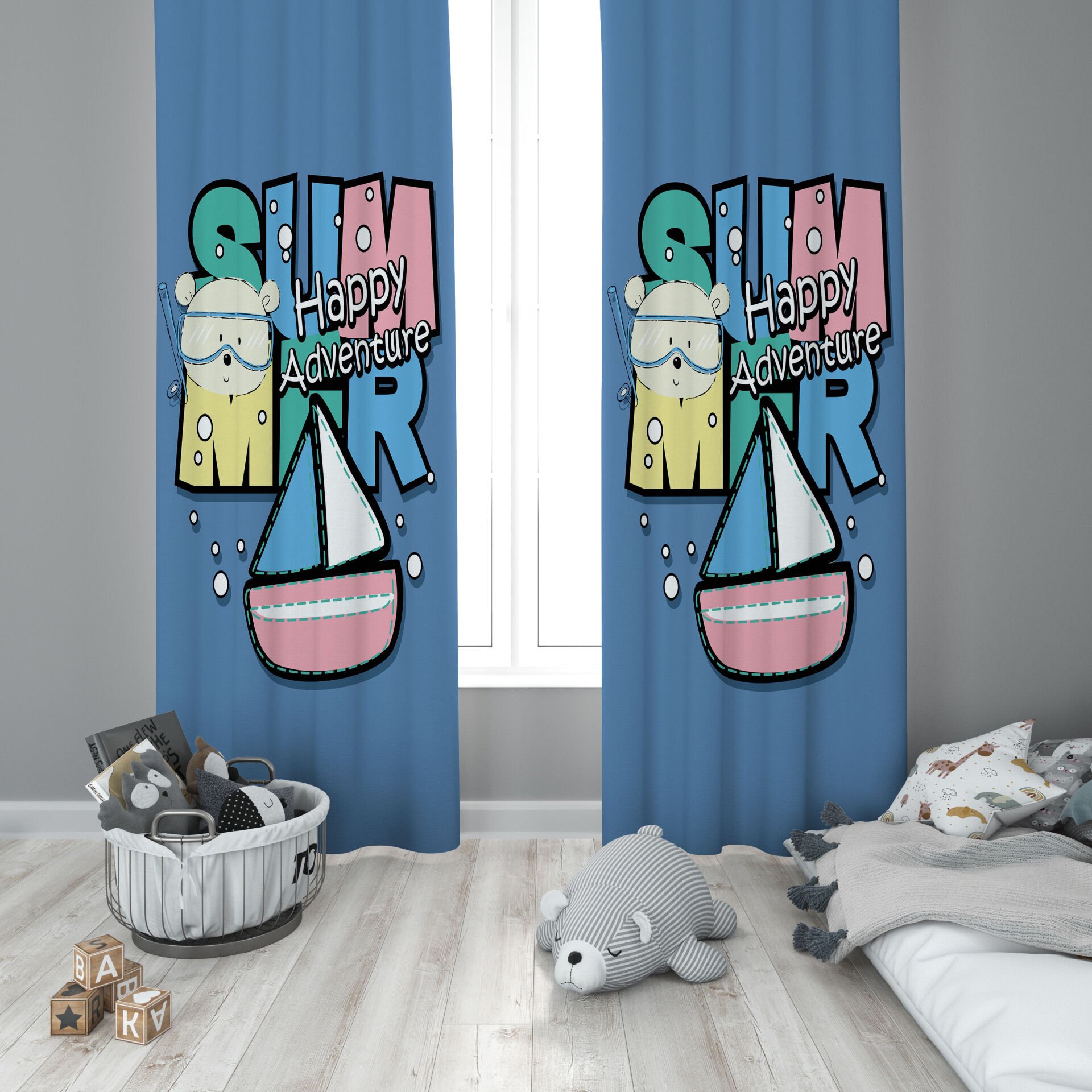 Dijital Baskı Çift Kanat Çocuk Odası Fon Perde