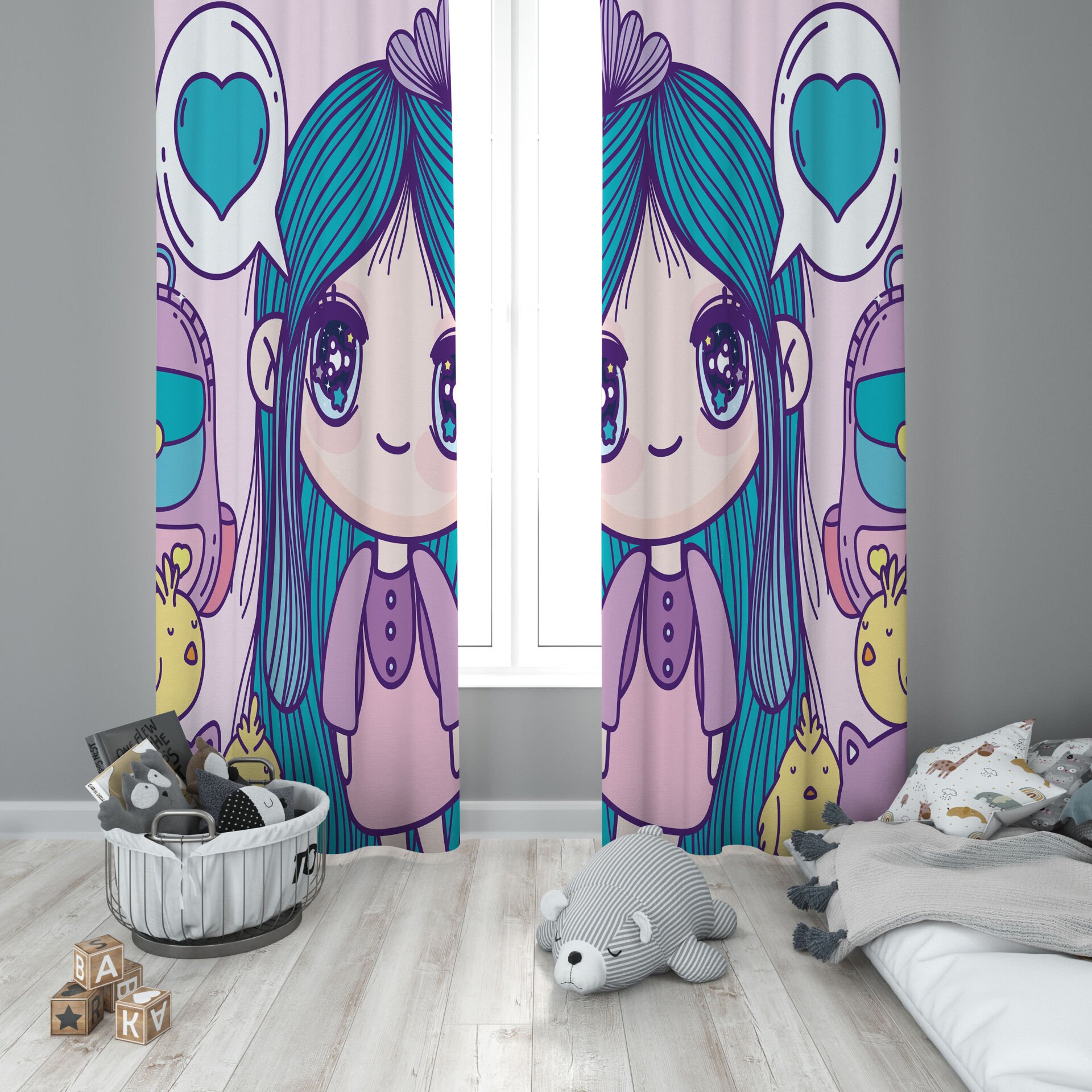 Dijital Baskı Çift Kanat Çocuk Odası Fon Perde