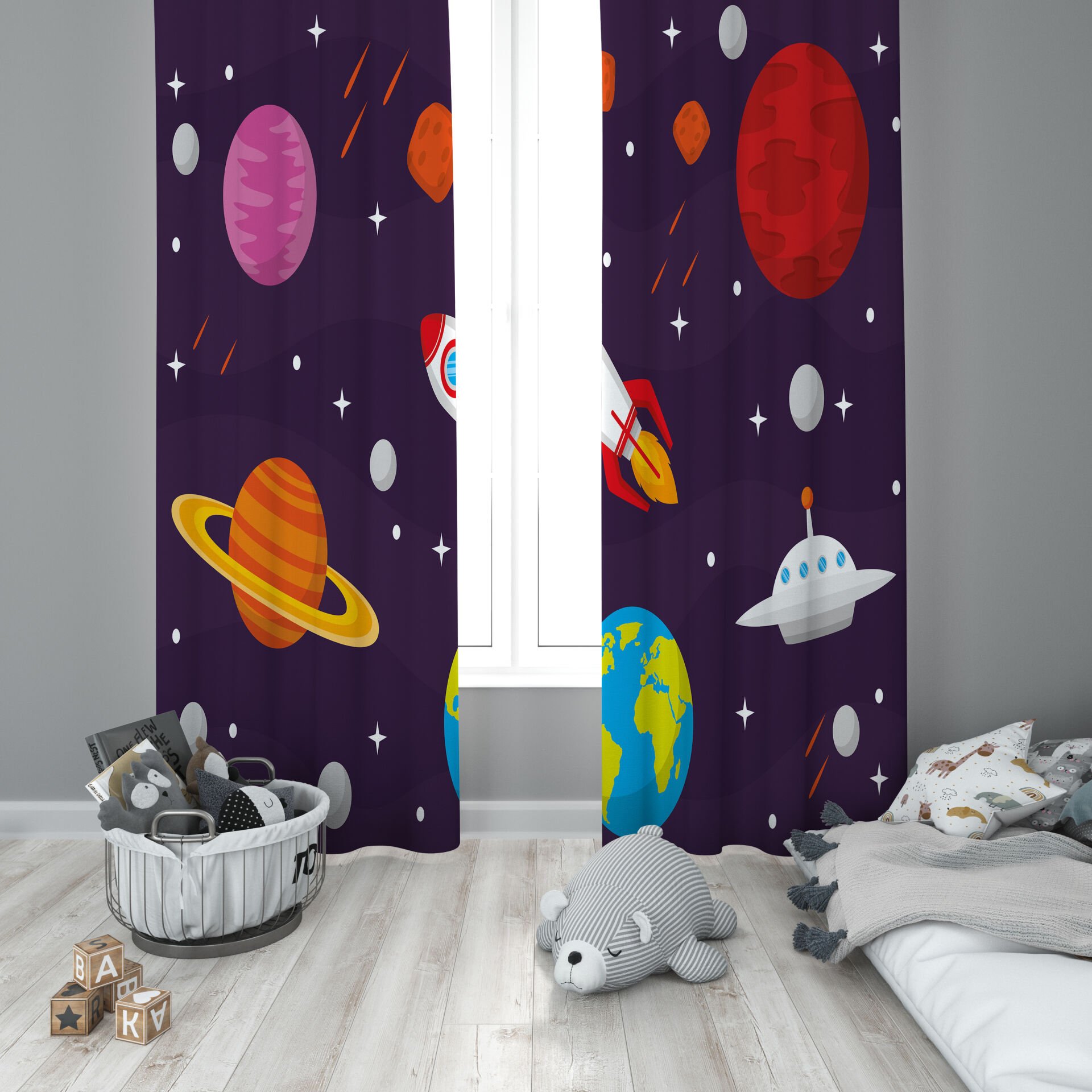 Dijital Baskı Çift Kanat Çocuk Odası Fon Perde