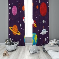 Dijital Baskı Çift Kanat Çocuk Odası Fon Perde