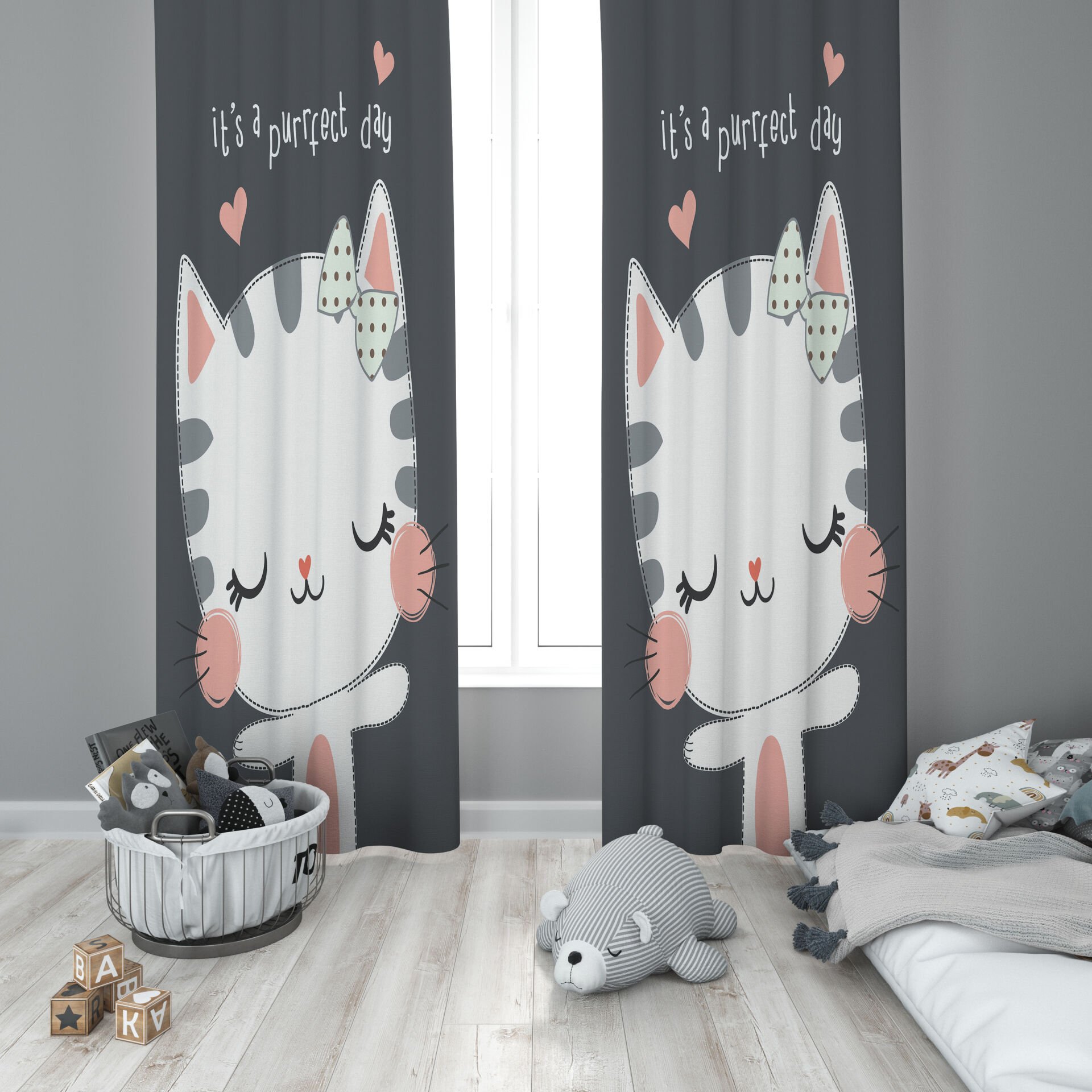 Dijital Baskı Çift Kanat Çocuk Odası Fon Perde