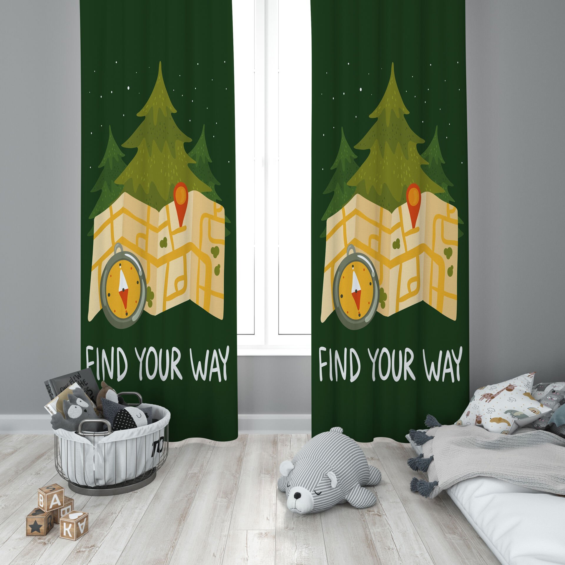 Dijital Baskı Çift Kanat Çocuk Odası Fon Perde