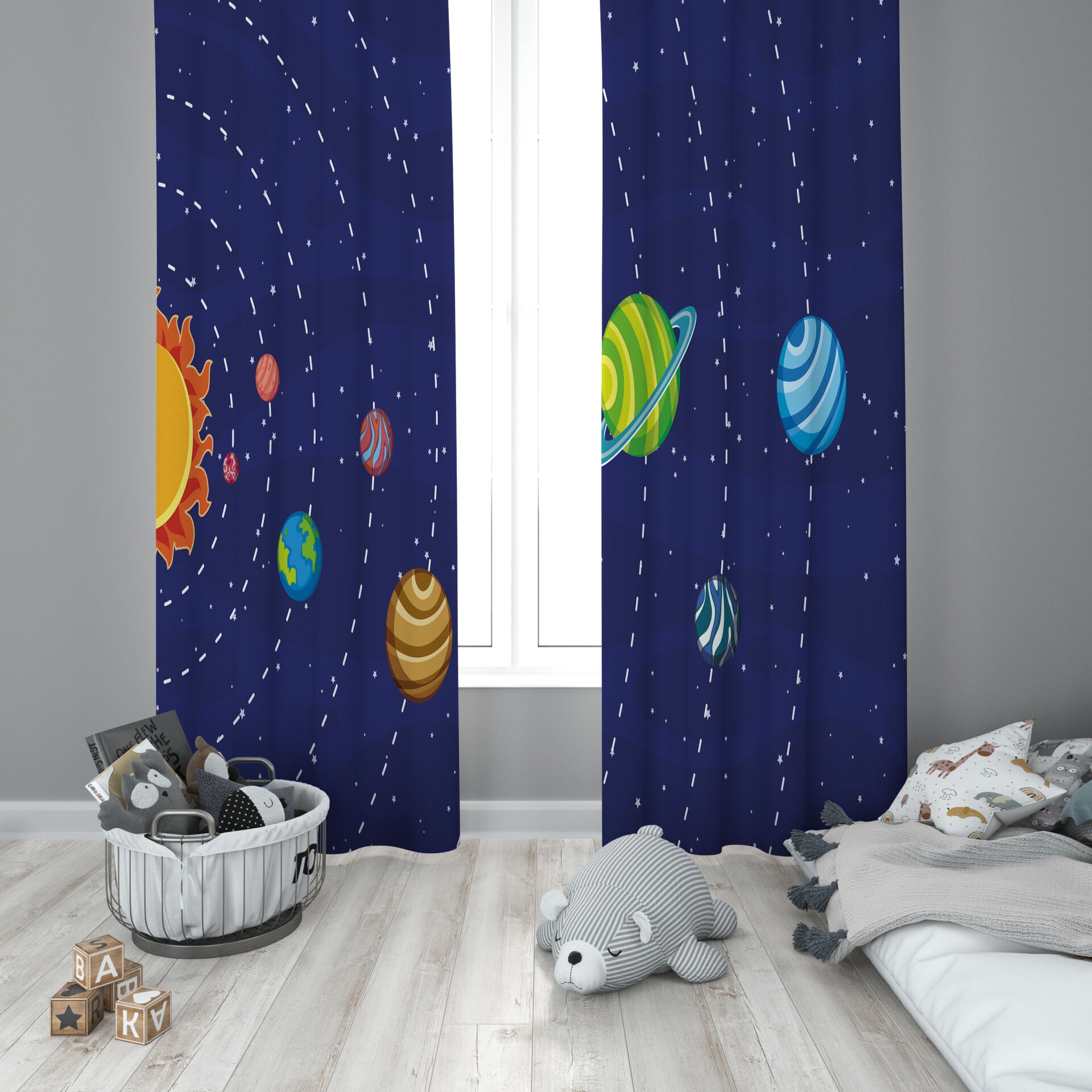 Dijital Baskı Çift Kanat Çocuk Odası Fon Perde