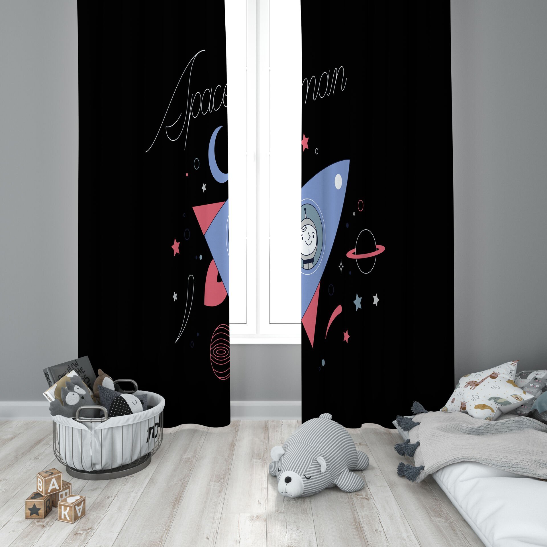 Dijital Baskı Çift Kanat Çocuk Odası Fon Perde