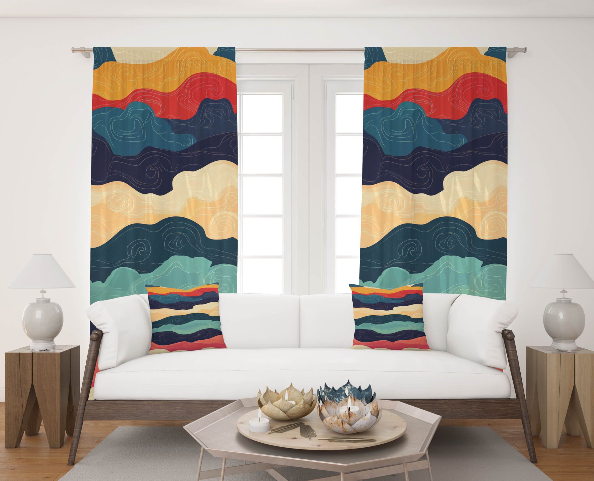 Dijital Baskı Çift Kanat Fon Perde