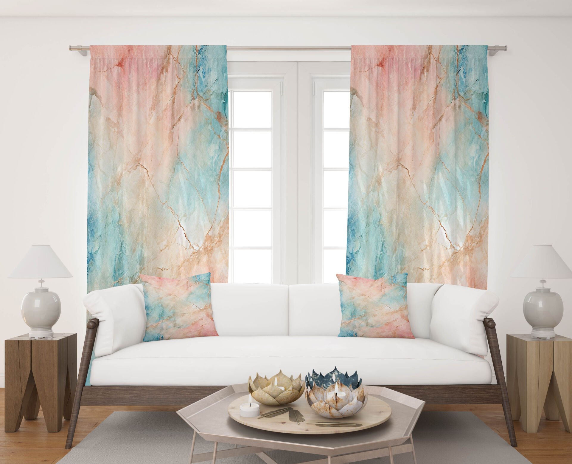 Dijital Baskı Çift Kanat Fon Perde