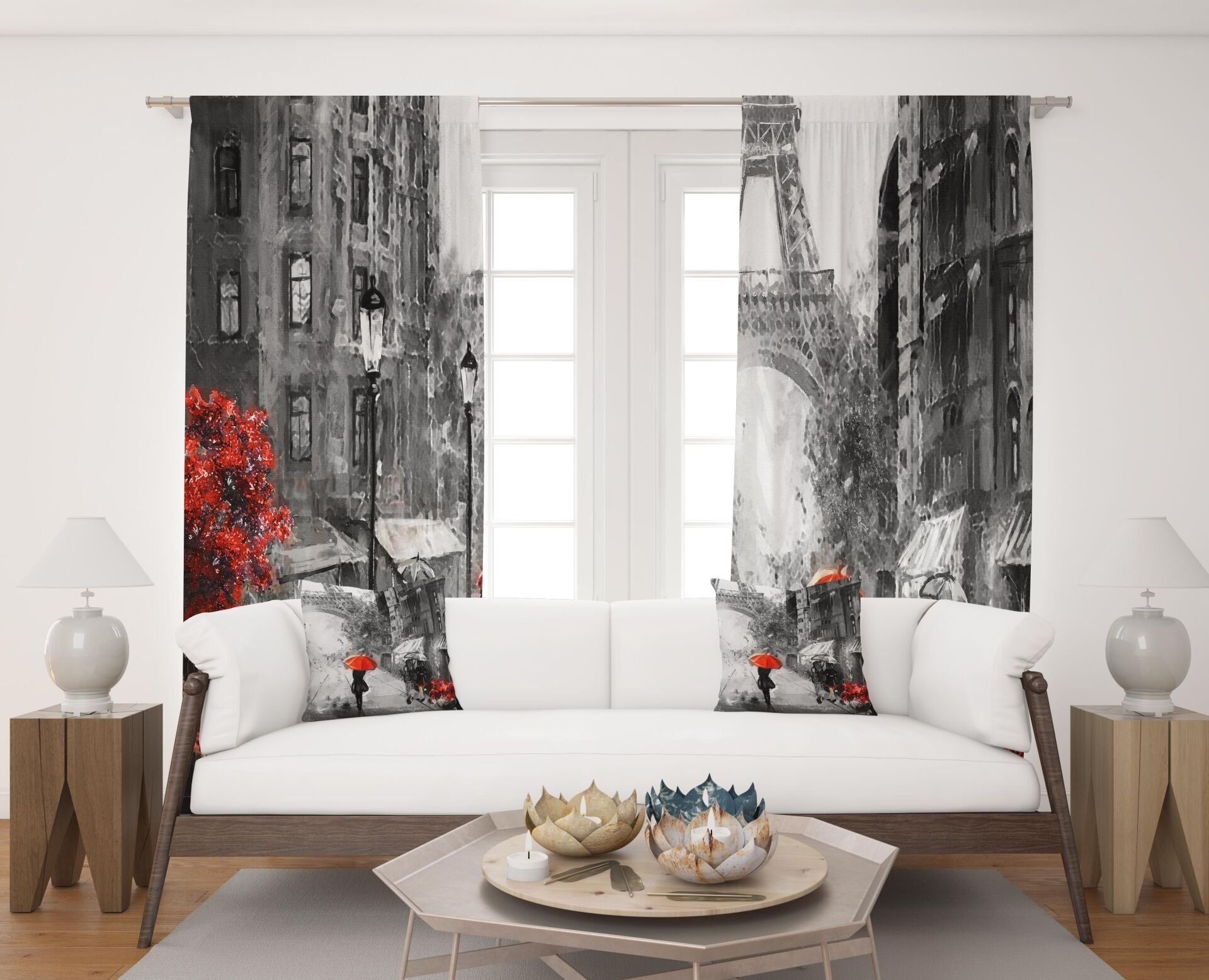 Dijital Baskı Çift Kanat Fon Perde