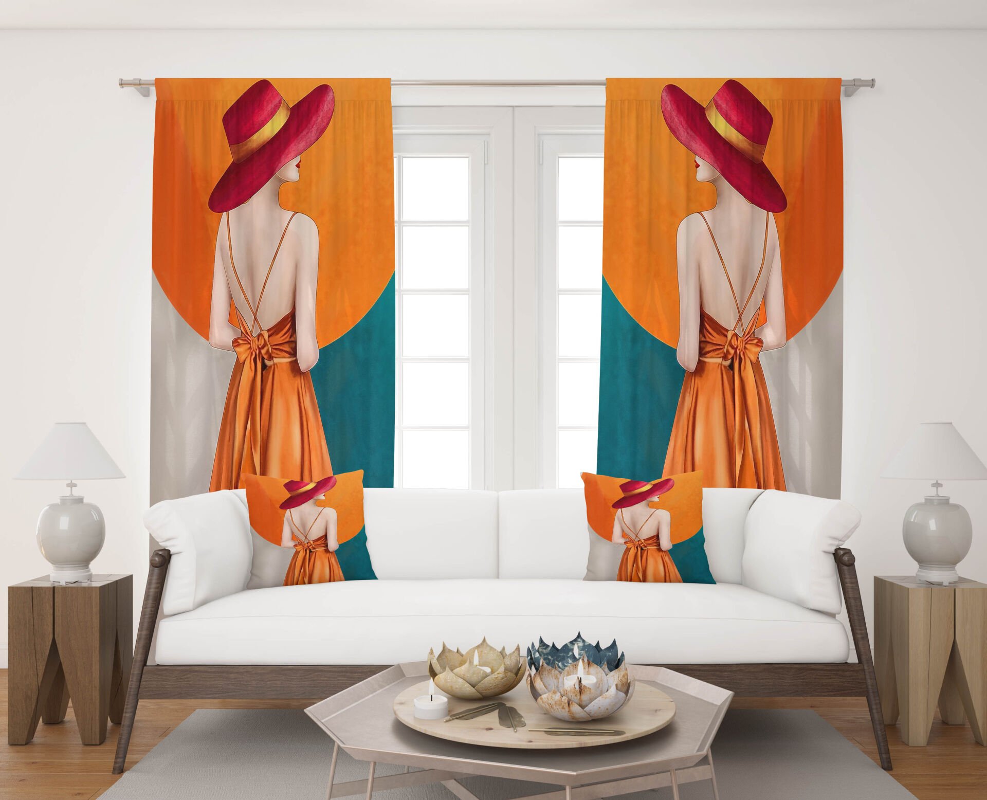 Dijital Baskı Çift Kanat Fon Perde