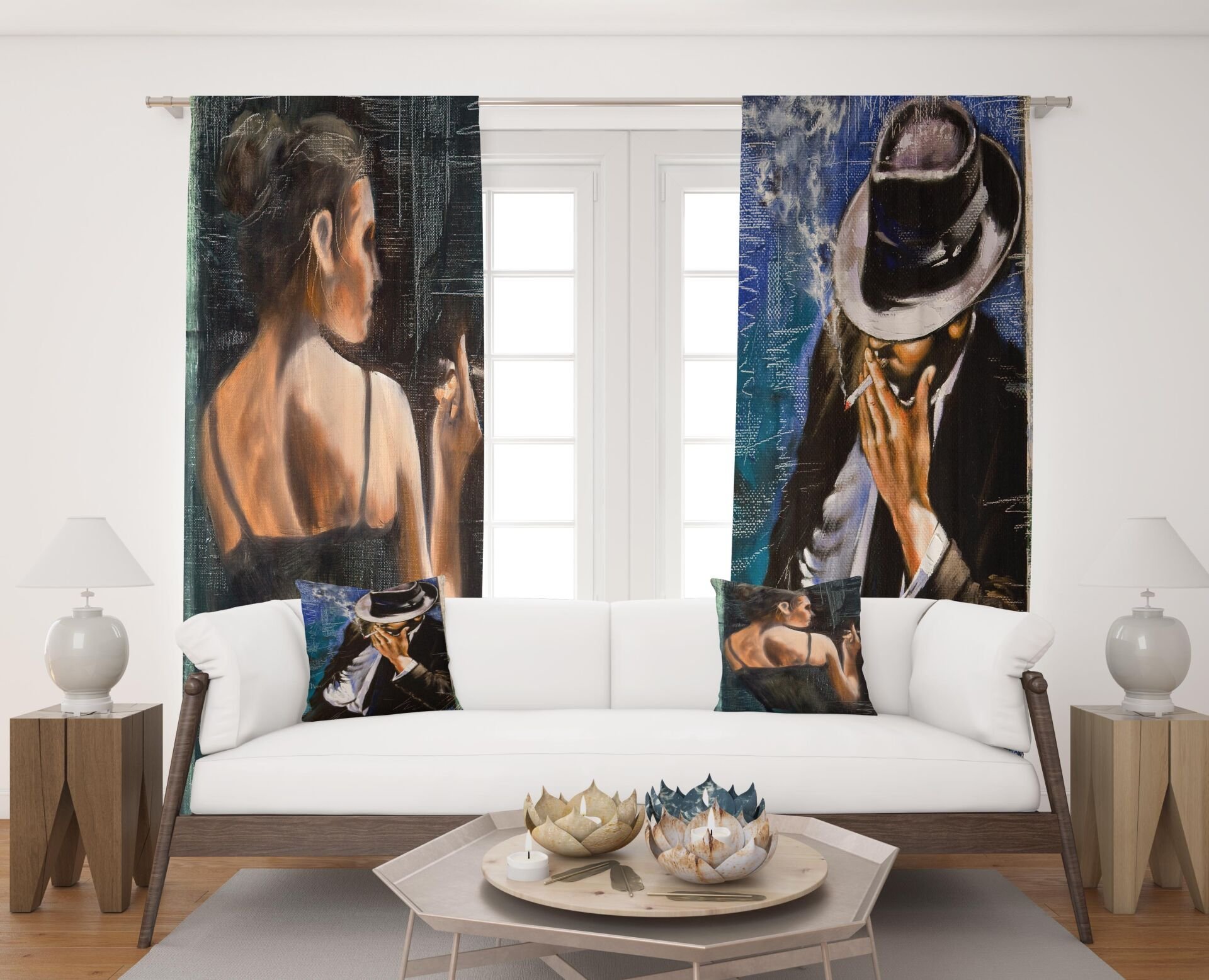 Dijital Baskı Çift Kanat Fon Perde