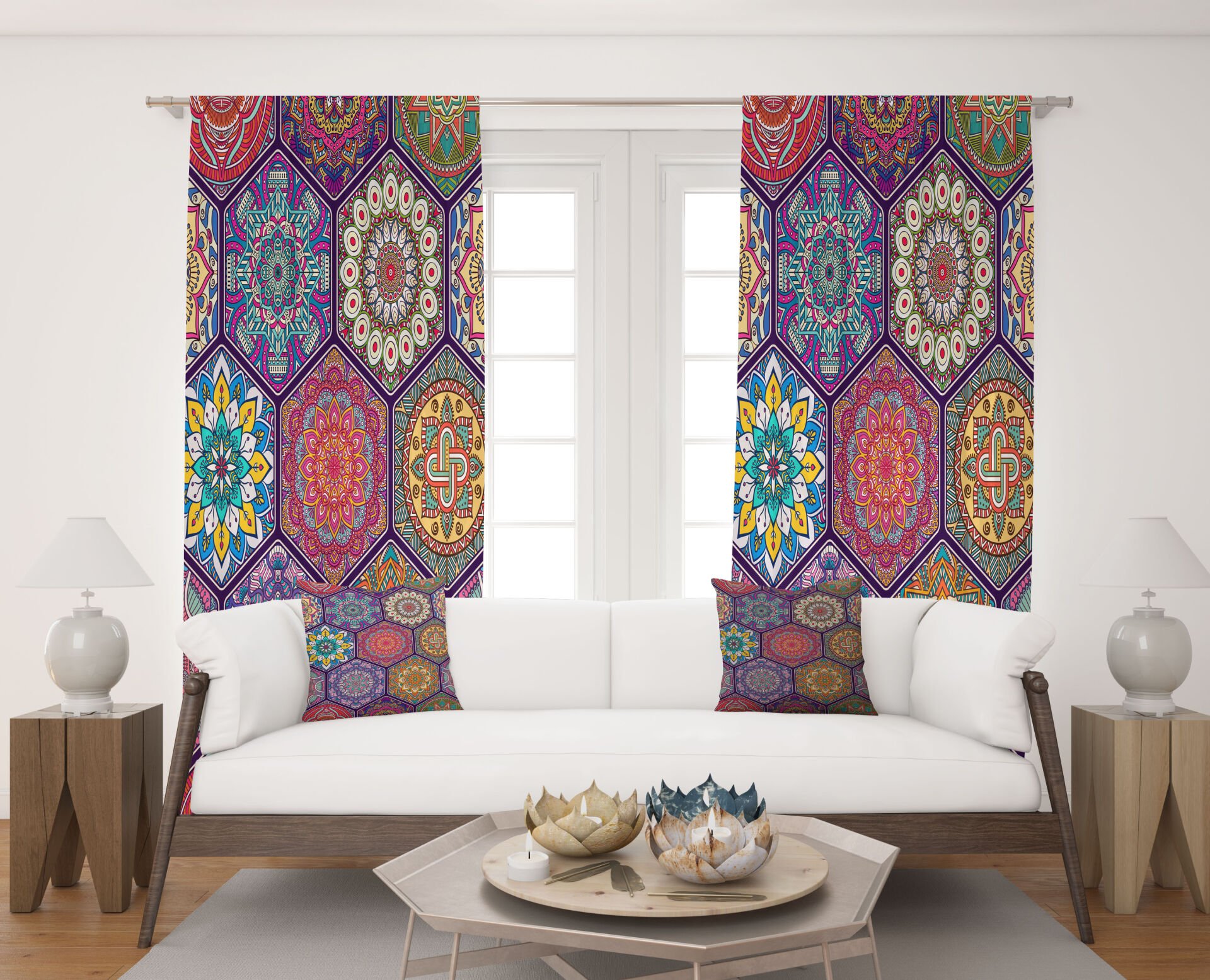 Dijital Baskı Çift Kanat Fon Perde