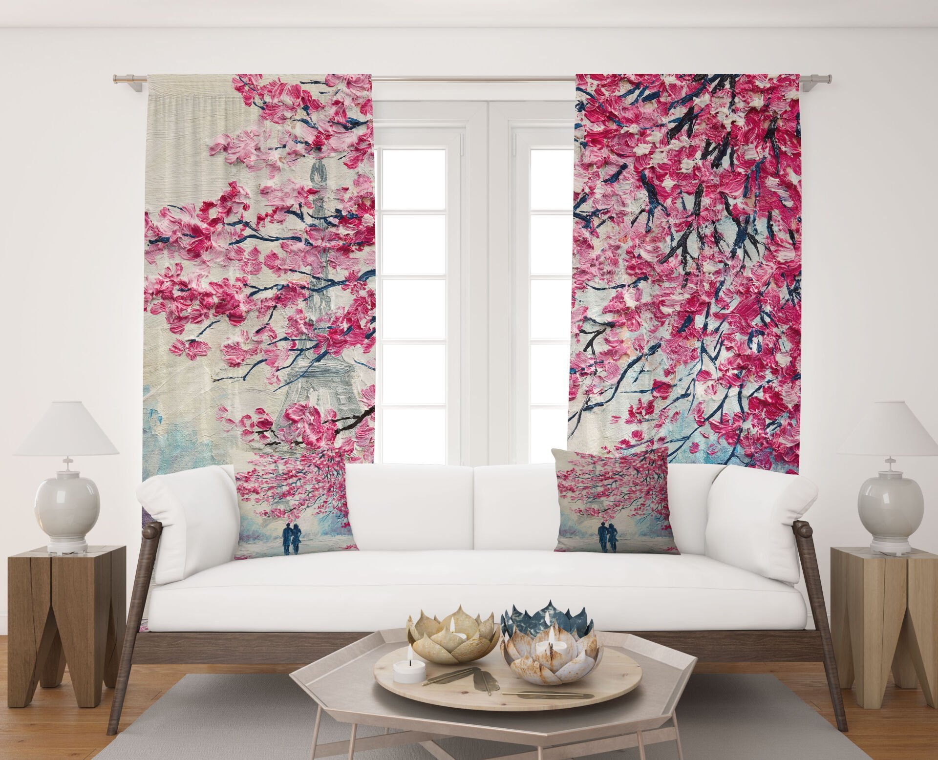 Dijital Baskı Çift Kanat Fon Perde