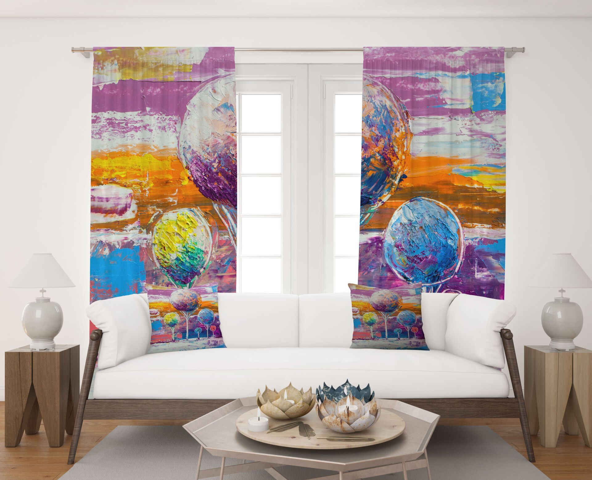 Dijital Baskı Çift Kanat Fon Perde