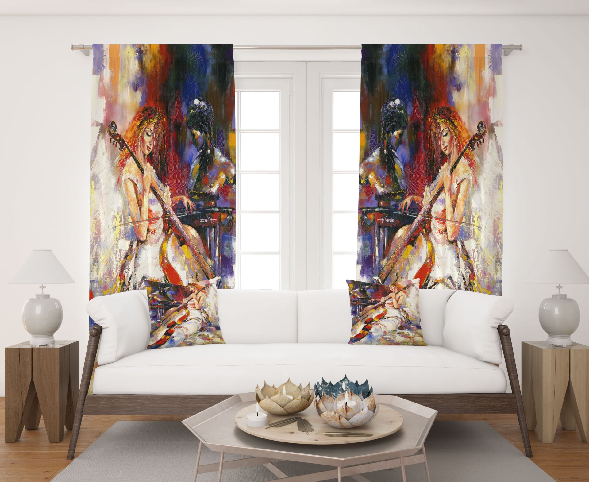 Dijital Baskı Çift Kanat Fon Perde