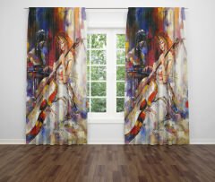 Dijital Baskı Çift Kanat Fon Perde