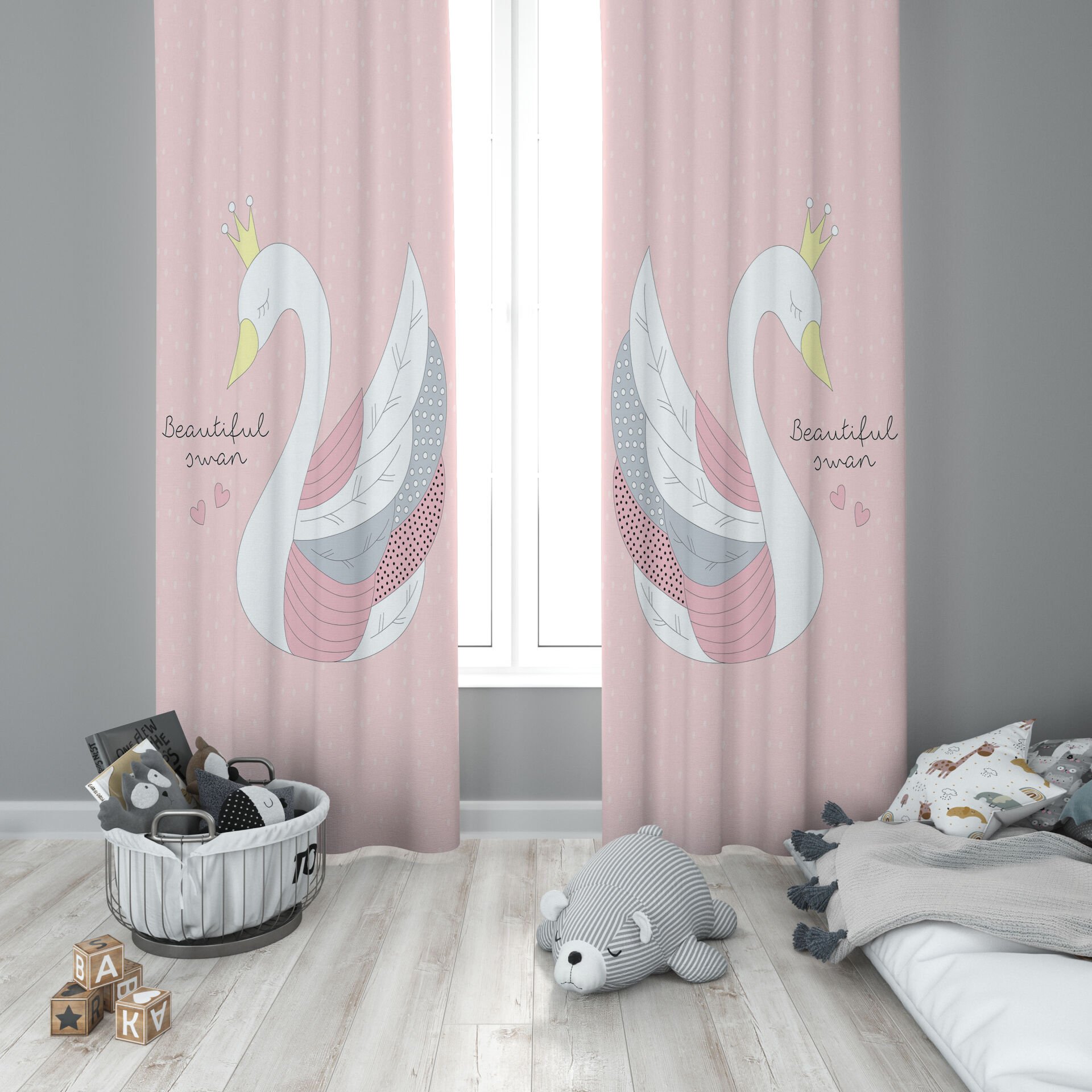 Dijital Baskı Çift Kanat Çocuk Odası Fon Perde