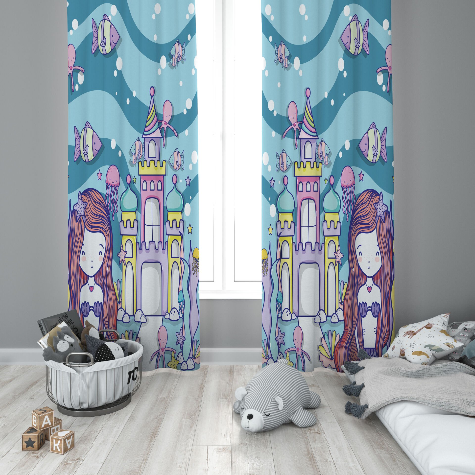 Dijital Baskı Çift Kanat Çocuk Odası Fon Perde