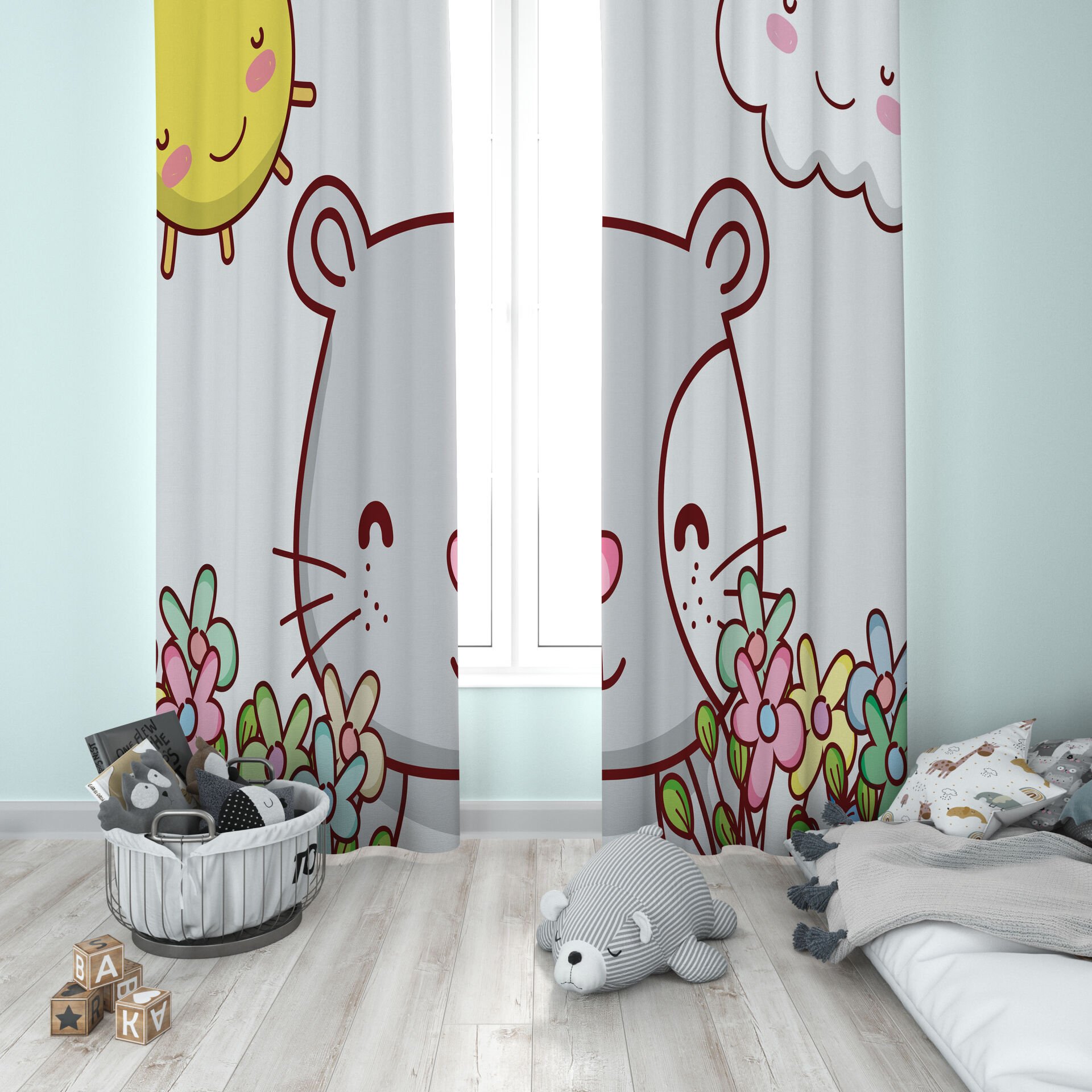 Dijital Baskı Çift Kanat Çocuk Odası Fon Perde