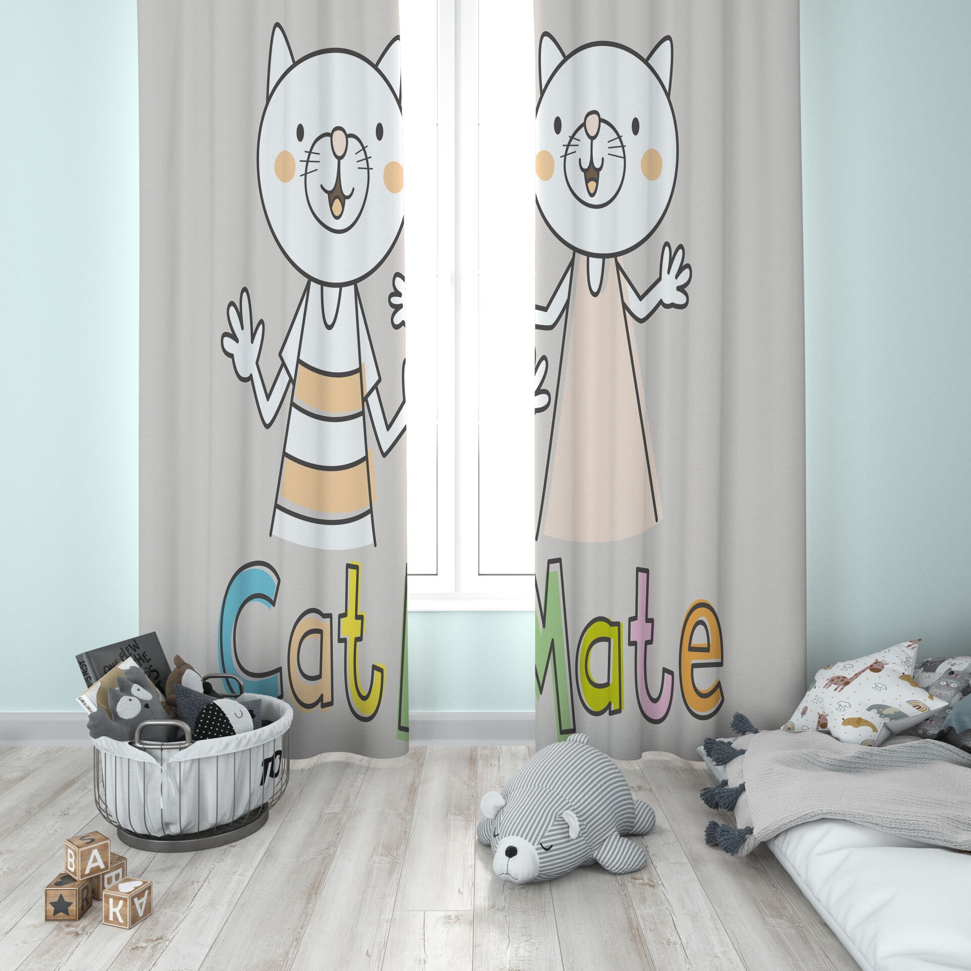 Dijital Baskı Çift Kanat Çocuk Odası Fon Perde