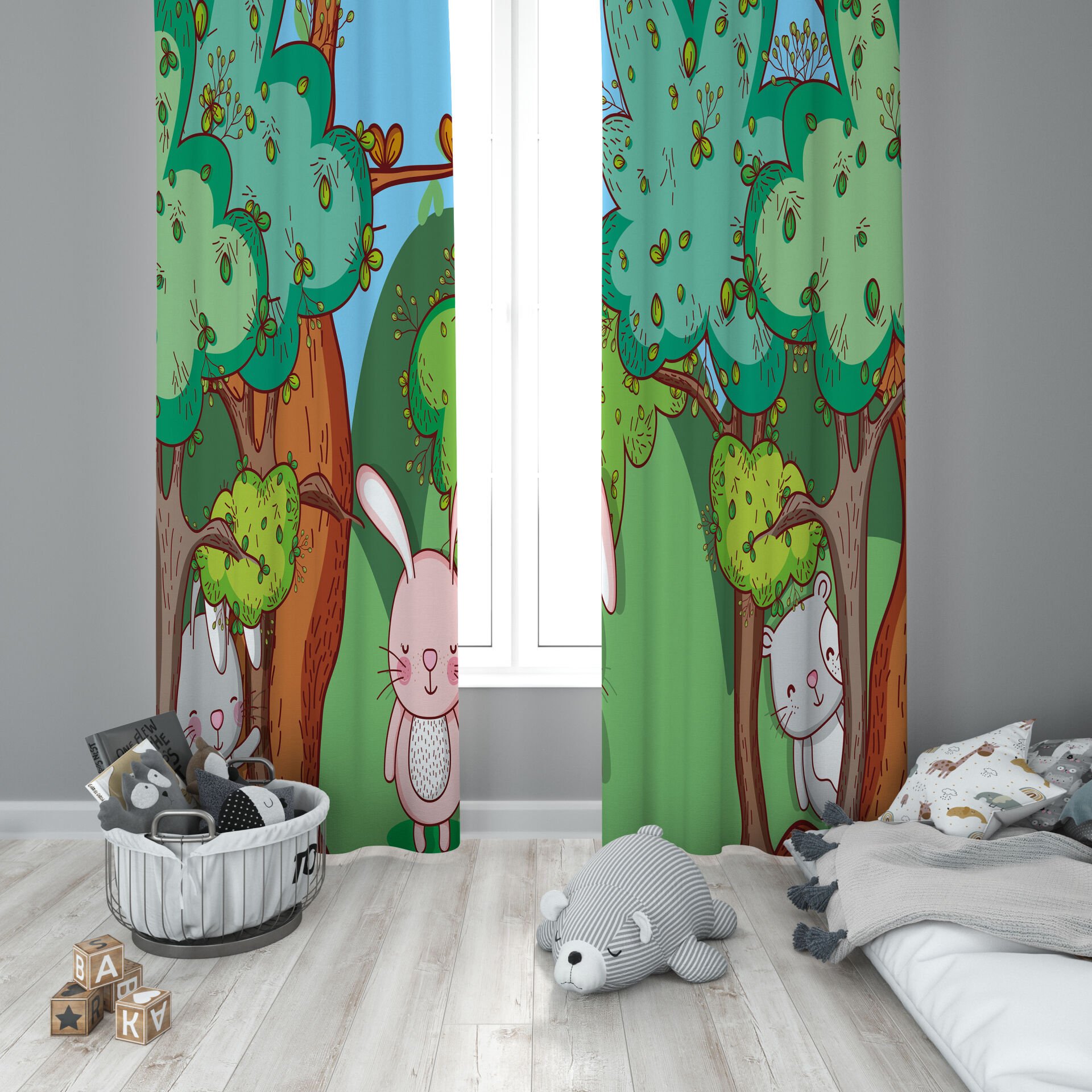 Dijital Baskı Çift Kanat Çocuk Odası Fon Perde