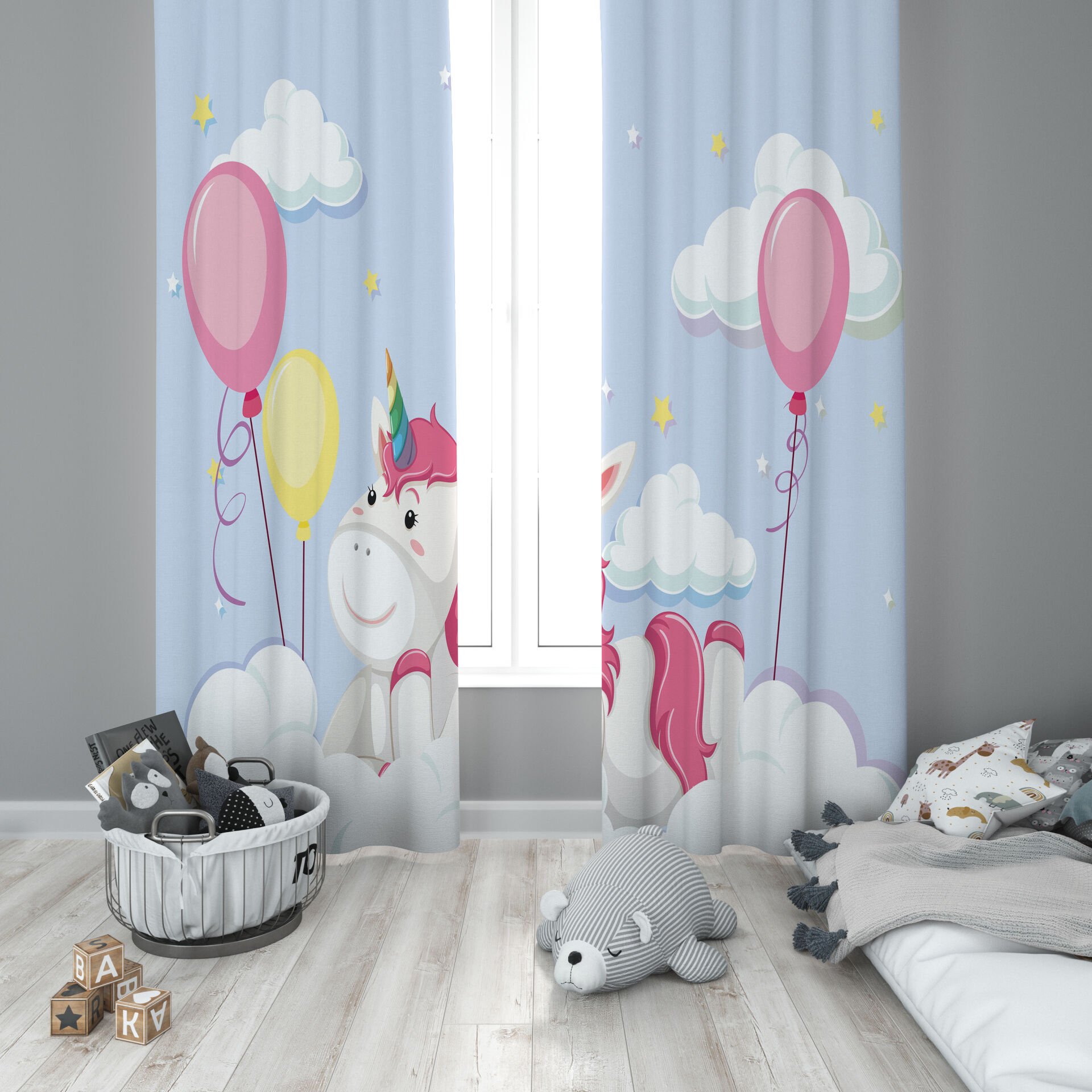 Dijital Baskı Çift Kanat Çocuk Odası Fon Perde