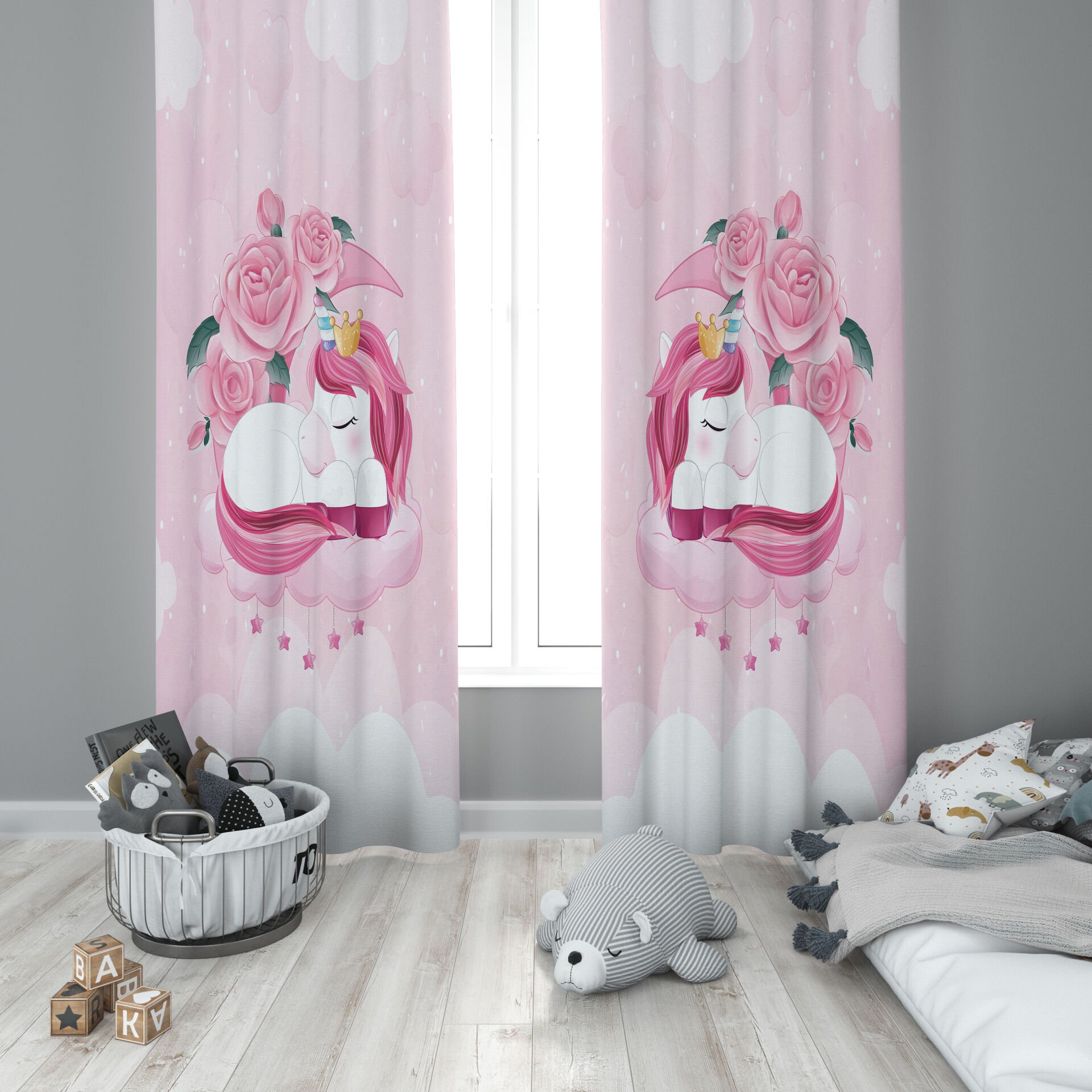 Dijital Baskı Çift Kanat Çocuk Odası Fon Perde