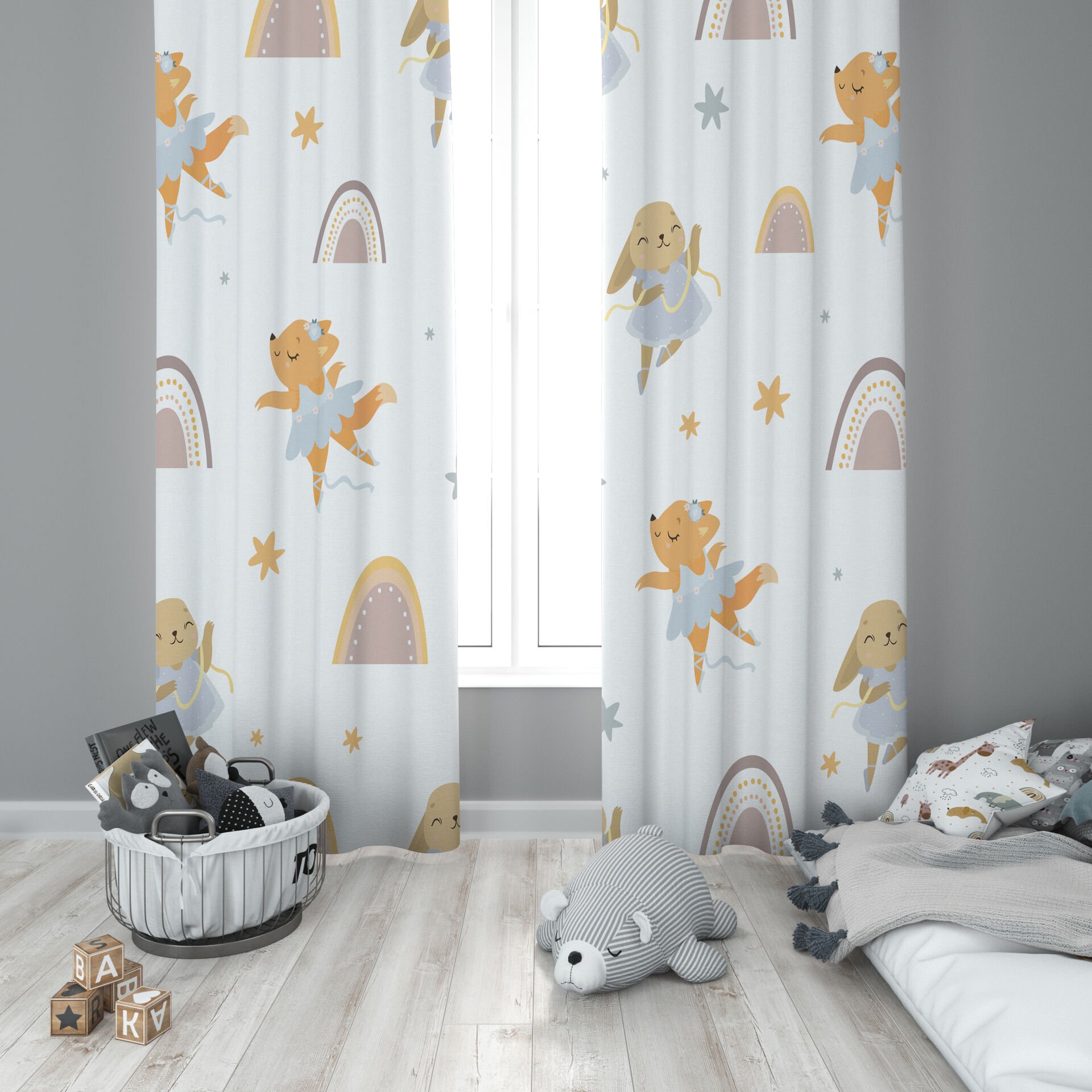 Dijital Baskı Çift Kanat Çocuk Odası Fon Perde